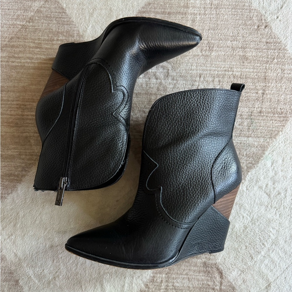 Jessica Simpson Black Women's Leather Wedge Ankle Boots
